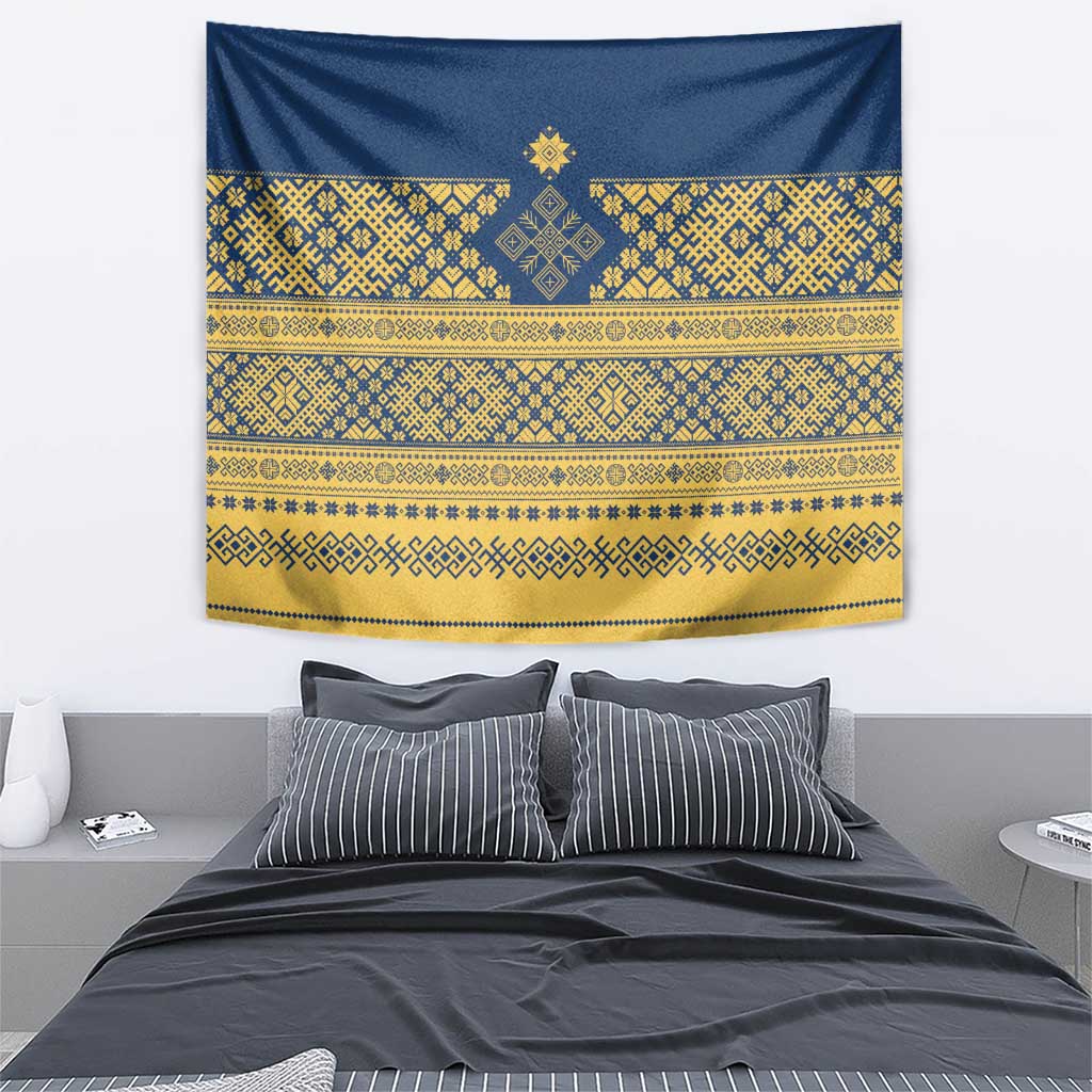 Latvia Jani Midsummer Tapestry Blue Gold Latvijas Auseklis