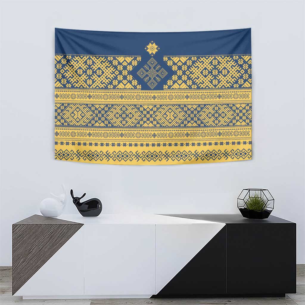 Latvia Jani Midsummer Tapestry Blue Gold Latvijas Auseklis