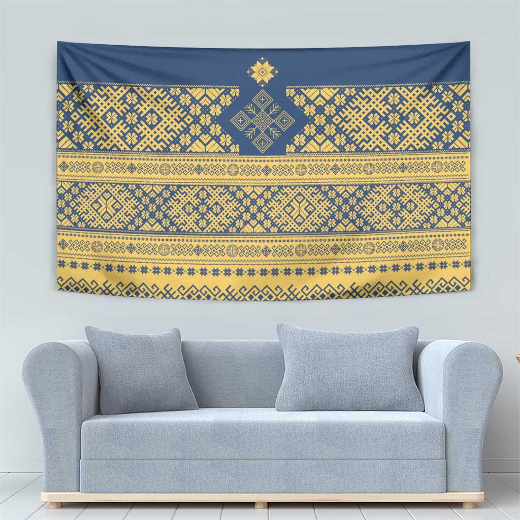 Latvia Jani Midsummer Tapestry Blue Gold Latvijas Auseklis