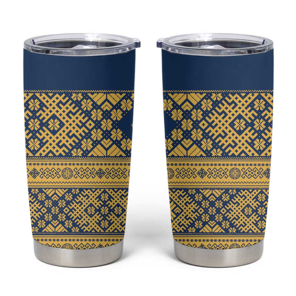 Latvia Jani Midsummer Tumbler Cup Blue Gold Latvijas Auseklis