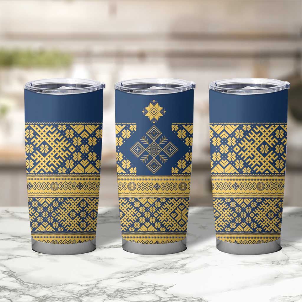 Latvia Jani Midsummer Tumbler Cup Blue Gold Latvijas Auseklis