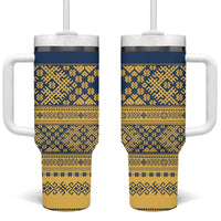 Latvia Jani Midsummer Tumbler With Handle Blue Gold Latvijas Auseklis