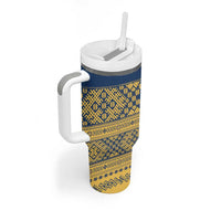 Latvia Jani Midsummer Tumbler With Handle Blue Gold Latvijas Auseklis
