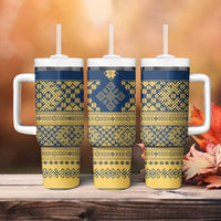 Latvia Jani Midsummer Tumbler With Handle Blue Gold Latvijas Auseklis