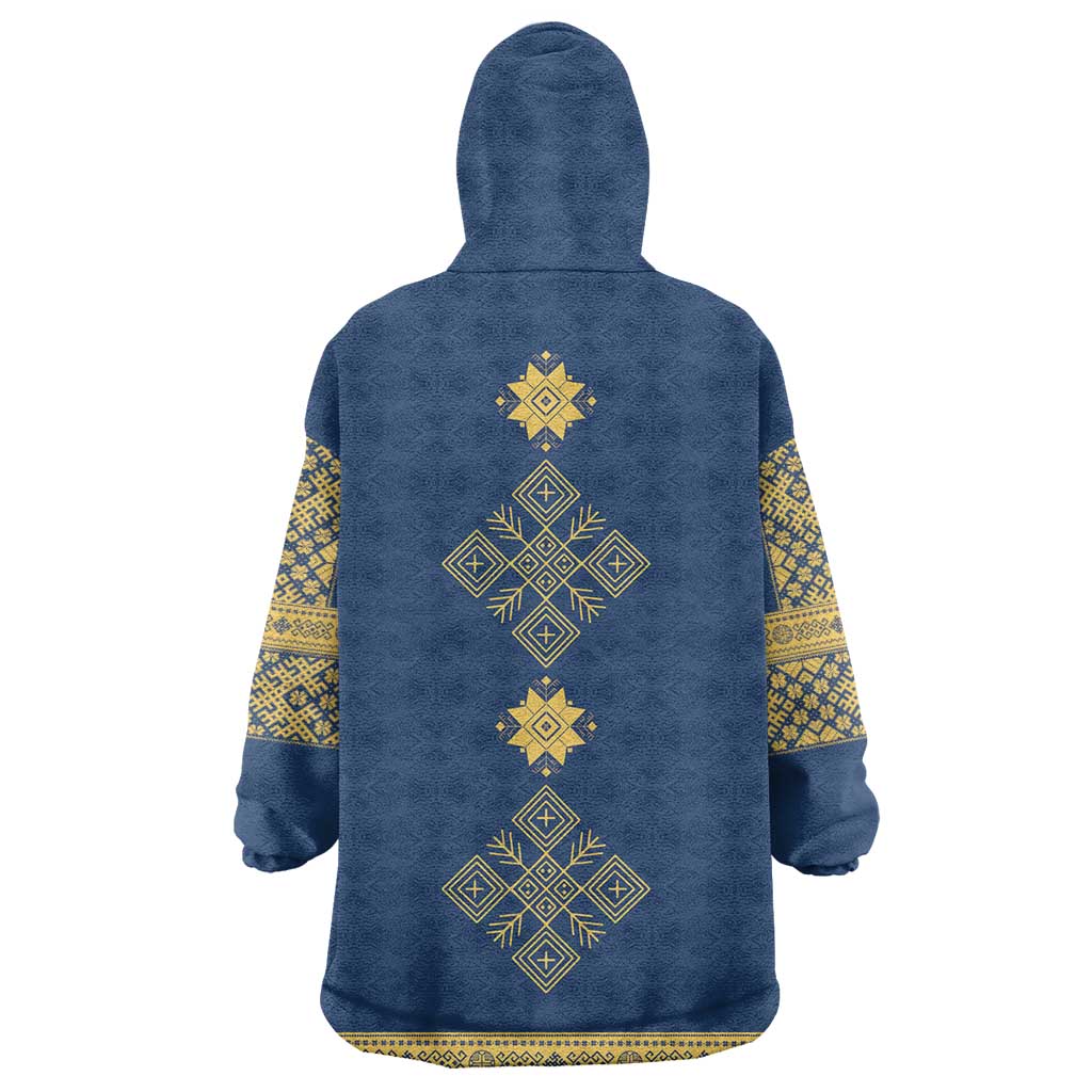 Latvia Jani Midsummer Wearable Blanket Hoodie Blue Gold Latvijas Auseklis