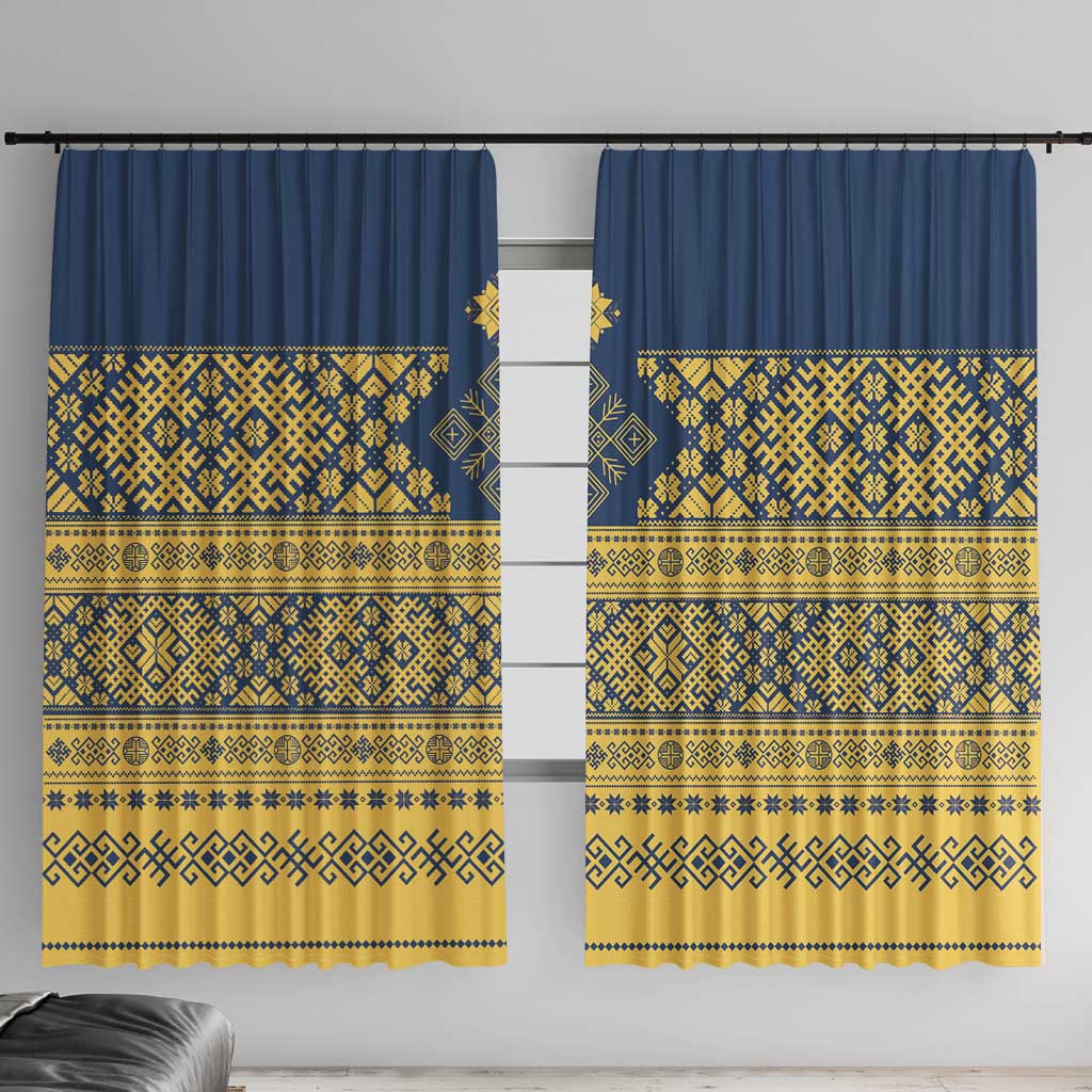 Latvia Jani Midsummer Window Curtain Blue Gold Latvijas Auseklis
