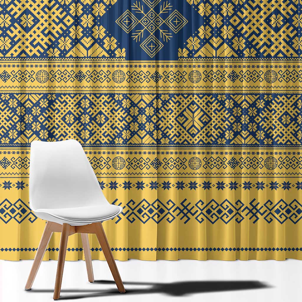 Latvia Jani Midsummer Window Curtain Blue Gold Latvijas Auseklis