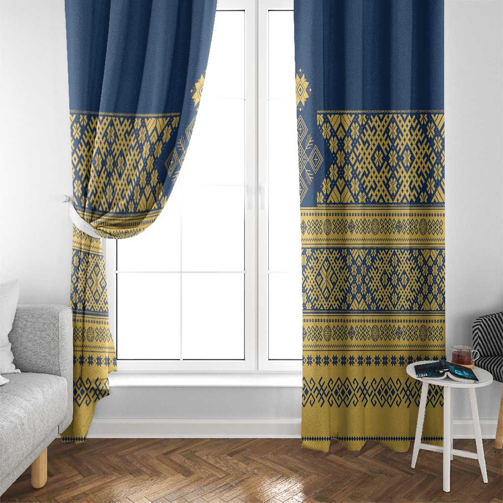 Latvia Jani Midsummer Window Curtain Blue Gold Latvijas Auseklis