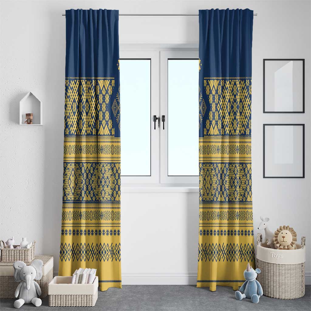 Latvia Jani Midsummer Window Curtain Blue Gold Latvijas Auseklis