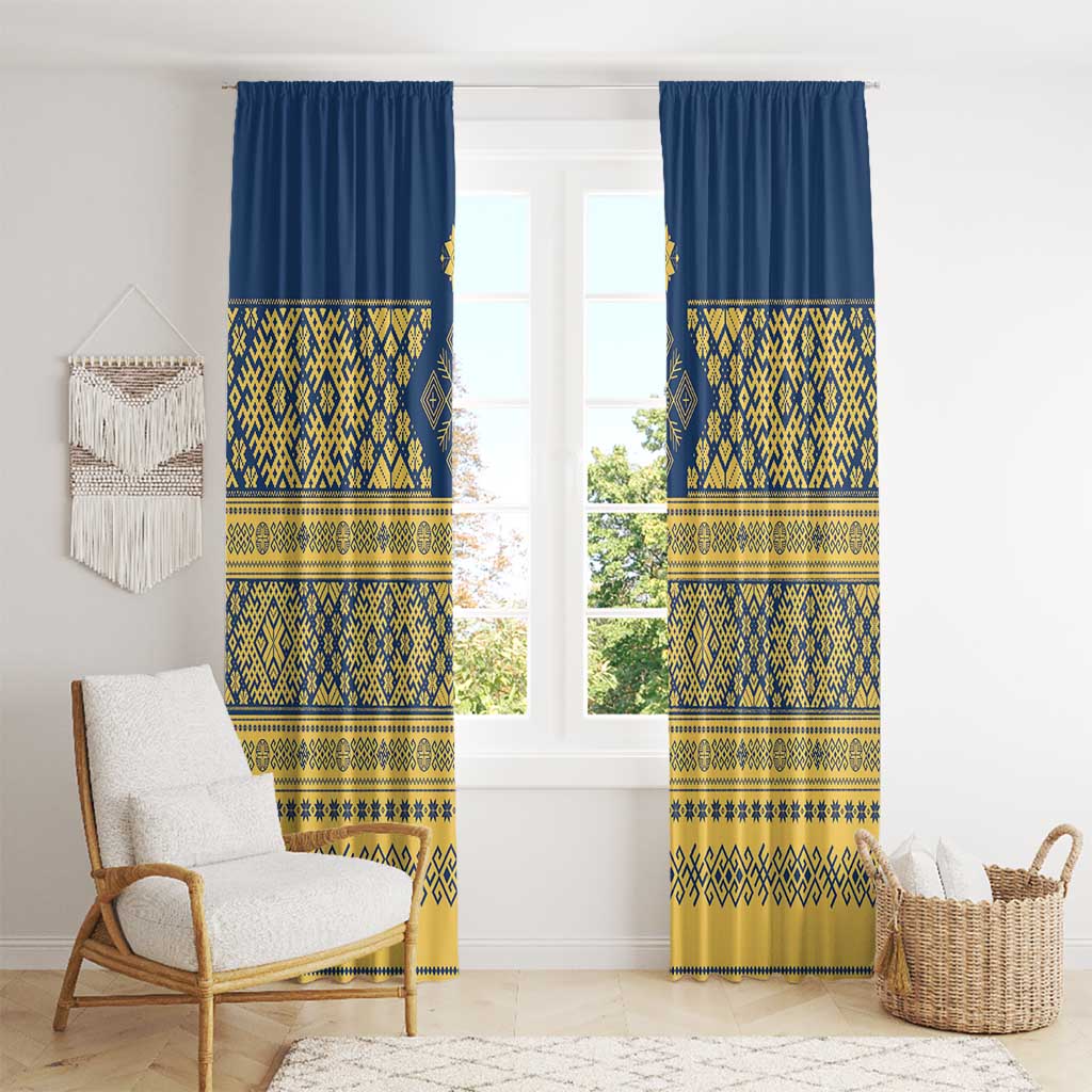 Latvia Jani Midsummer Window Curtain Blue Gold Latvijas Auseklis