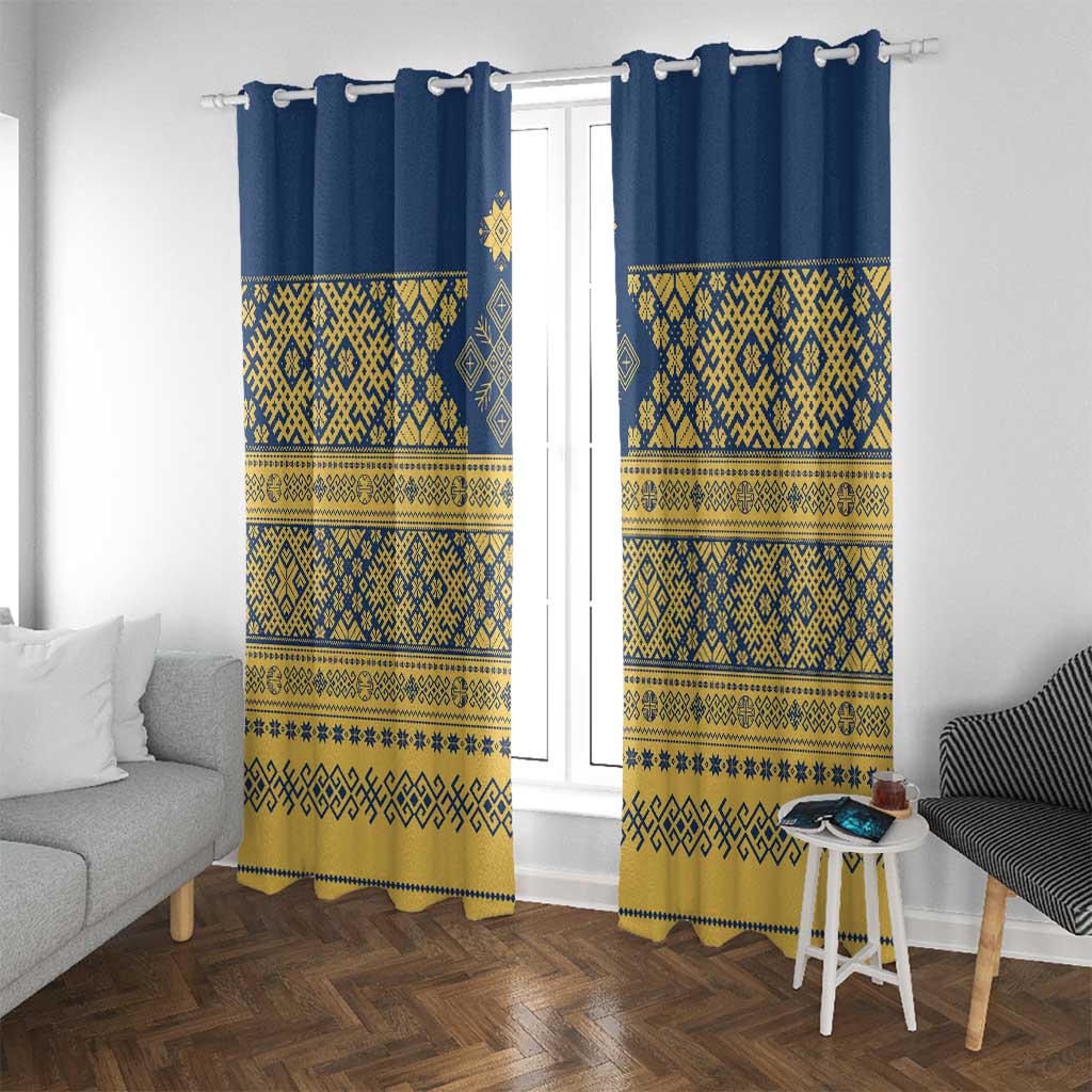 Latvia Jani Midsummer Window Curtain Blue Gold Latvijas Auseklis
