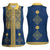 Latvia Jani Midsummer Women Sleeveless Polo Shirt Blue Gold Latvijas Auseklis