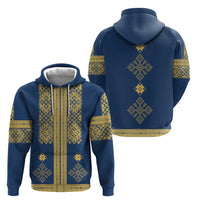 Latvia Jani Midsummer Zip Hoodie Blue Gold Latvijas Auseklis