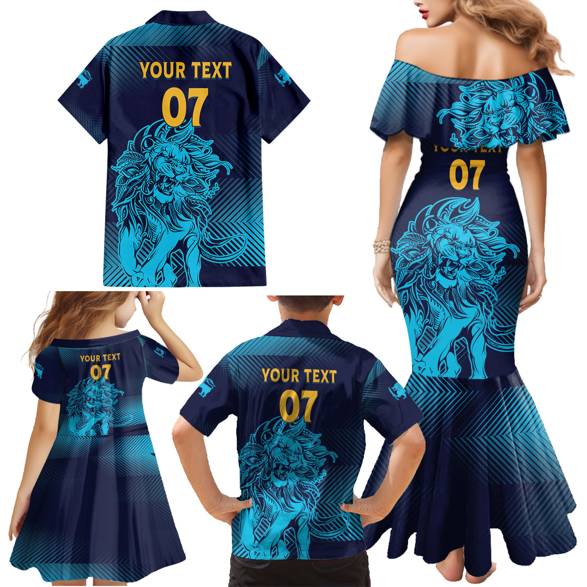 Sri Lanka Cricket Lion World Cup 2024 Family Matching Mermaid Dress and Hawaiian Shirt Gradient Inspiration LT7 - Wonder Print Shop