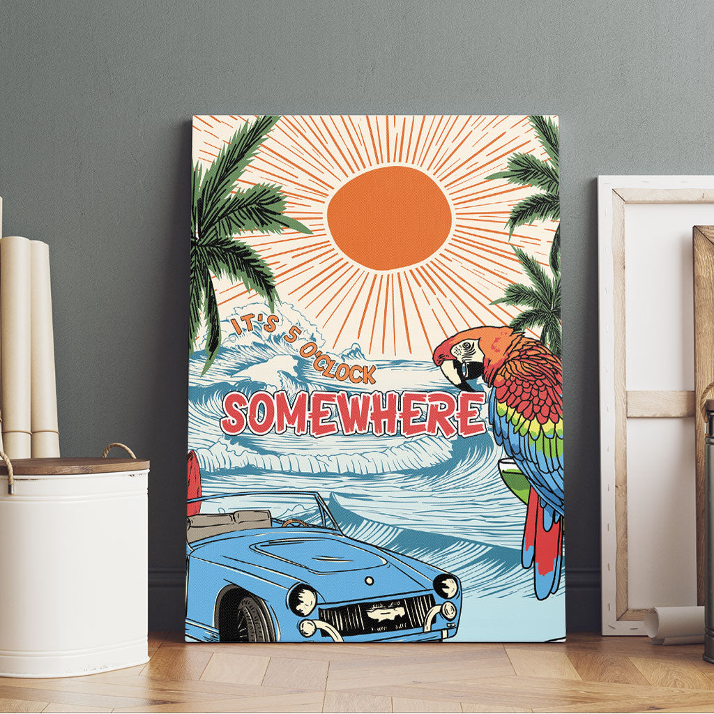 Summer Holiday It's 5 o'clock Somewhere Vintage Hawaii Canvas Wall Art