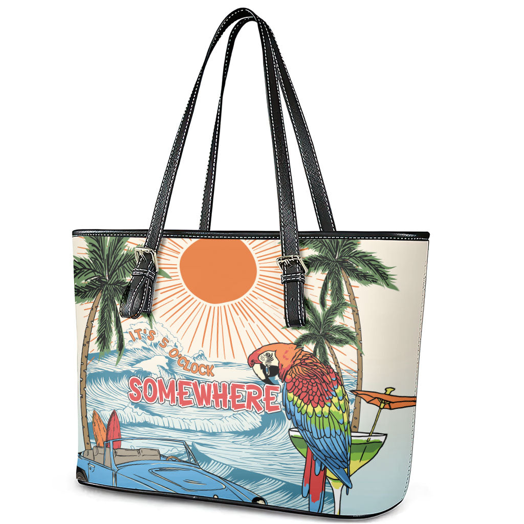 Summer Holiday It's 5 o'clock Somewhere Vintage Hawaii Leather Tote Bag