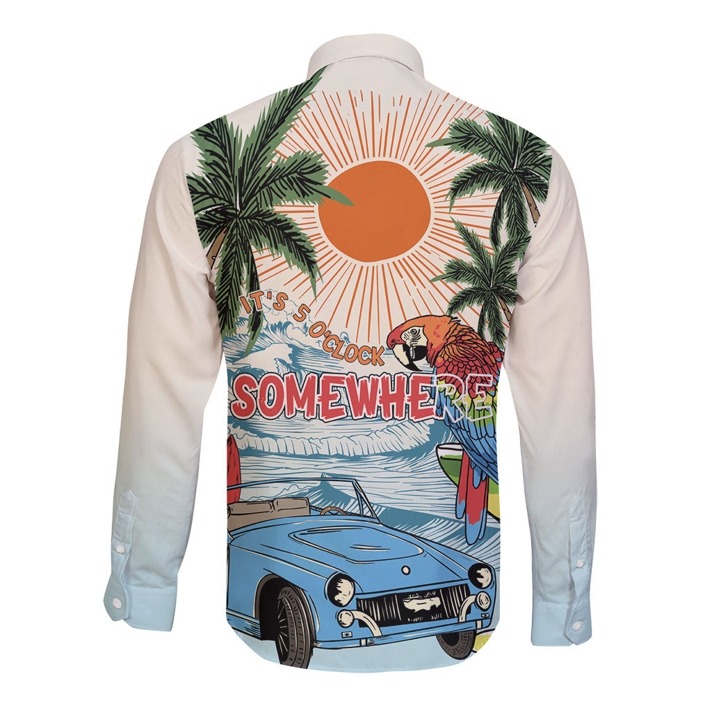 Summer Holiday It's 5 o'clock Somewhere Vintage Hawaii Long Sleeve Button Shirt