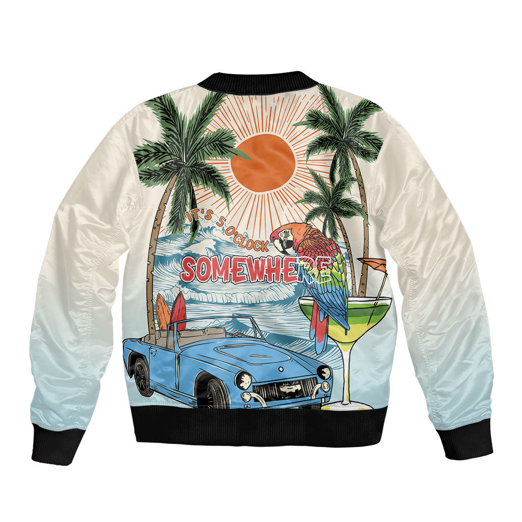 Summer Holiday It's 5 o'clock Somewhere Vintage Hawaii Sleeve Zip Bomber Jacket