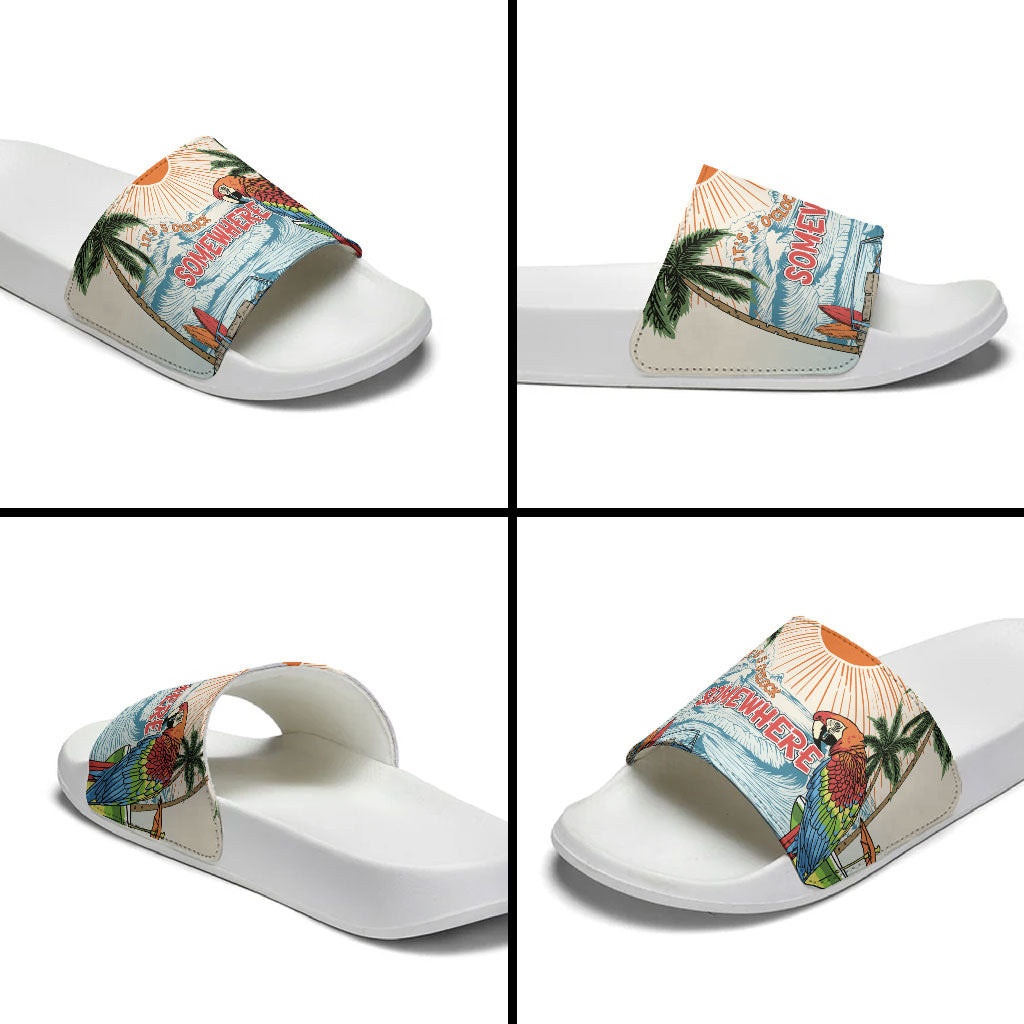 Summer Holiday It's 5 o'clock Somewhere Vintage Hawaii Slide Sandals
