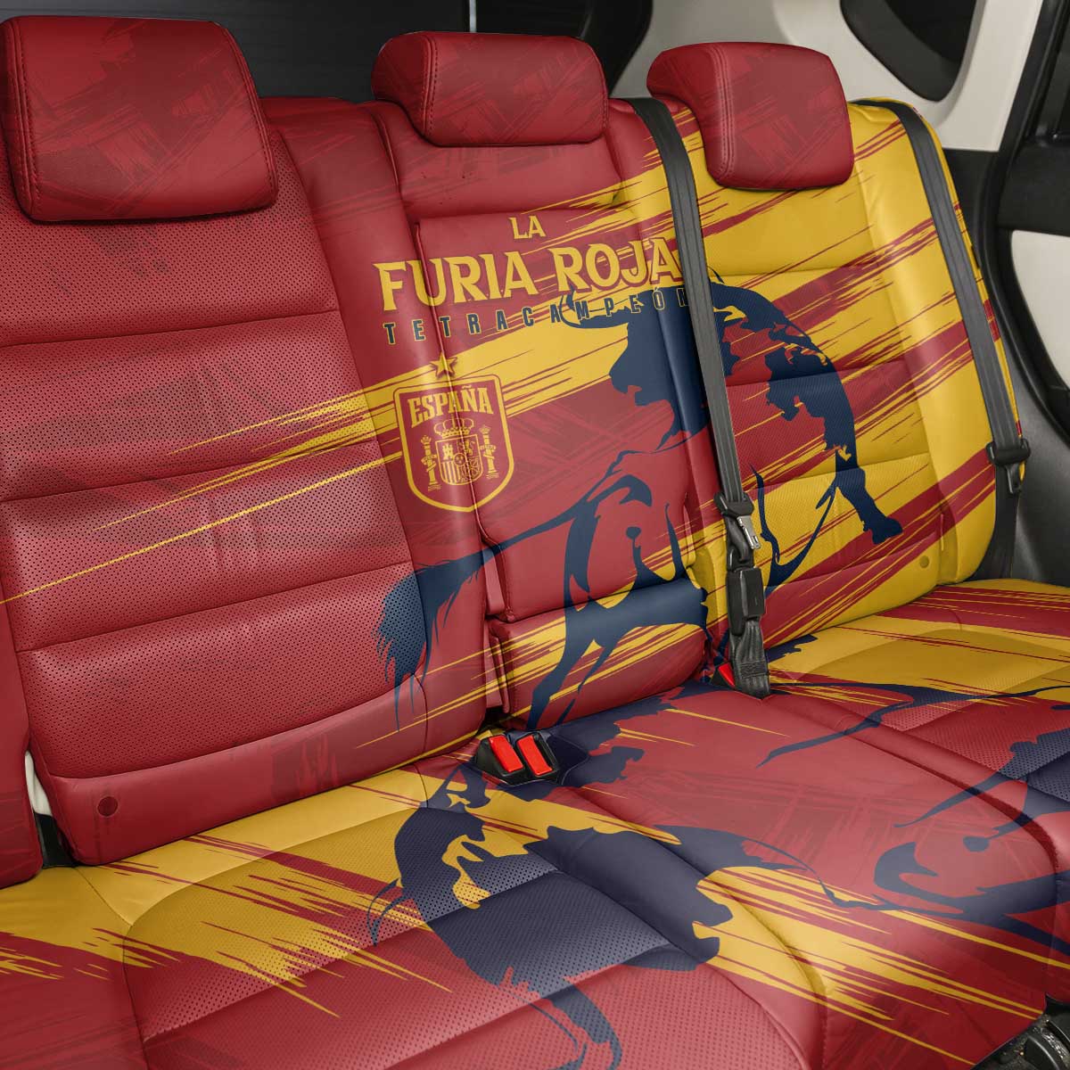 Spain La Furia Roja Back Car Seat Cover 2024 Tetracampeon Espana LT7 - Wonder Print Shop