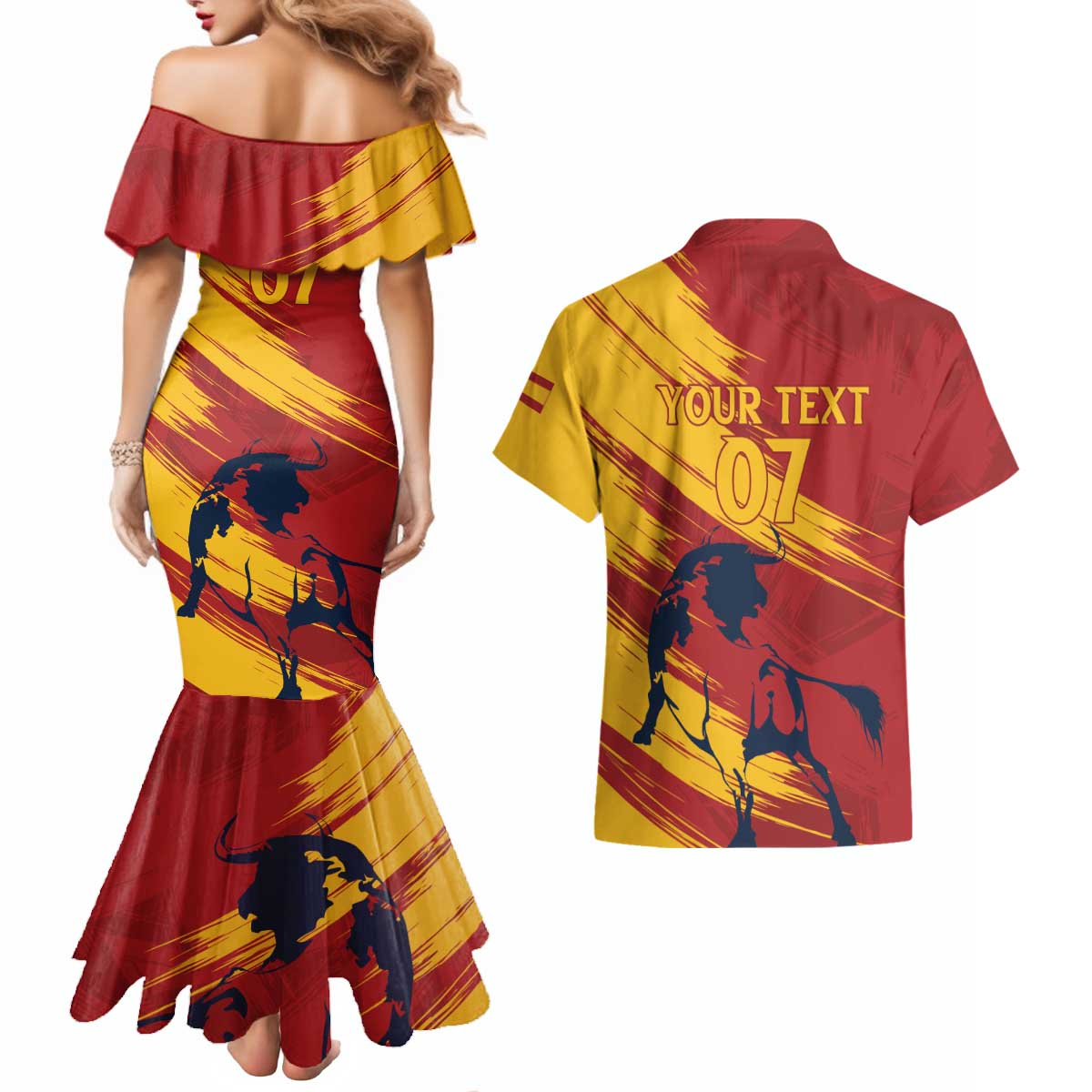 Spain La Furia Roja Custom Couples Matching Mermaid Dress and Hawaiian Shirt 2024 Tetracampeon Espana LT7 - Wonder Print Shop