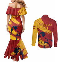 Spain La Furia Roja Custom Couples Matching Mermaid Dress and Long Sleeve Button Shirt 2024 Tetracampeon Espana