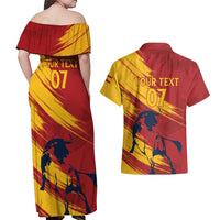 Spain La Furia Roja Custom Couples Matching Off Shoulder Maxi Dress and Hawaiian Shirt 2024 Tetracampeon Espana LT7 - Wonder Print Shop