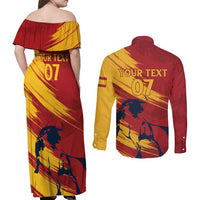 Spain La Furia Roja Custom Couples Matching Off Shoulder Maxi Dress and Long Sleeve Button Shirt 2024 Tetracampeon Espana LT7 - Wonder Print Shop