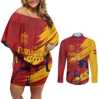 Spain La Furia Roja Custom Couples Matching Off Shoulder Short Dress and Long Sleeve Button Shirt 2024 Tetracampeon Espana LT7 - Wonder Print Shop