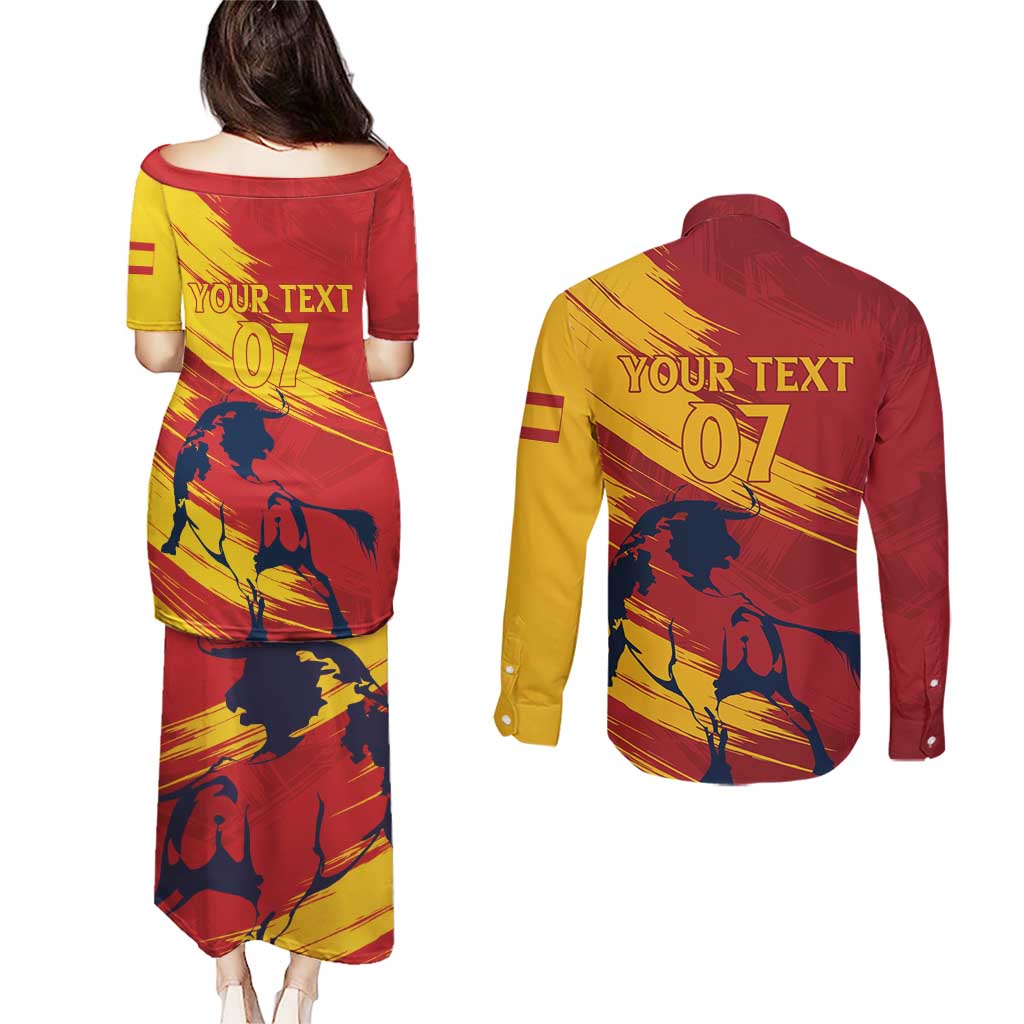 Spain La Furia Roja Custom Couples Matching Puletasi and Long Sleeve Button Shirt 2024 Tetracampeon Espana LT7 - Wonder Print Shop