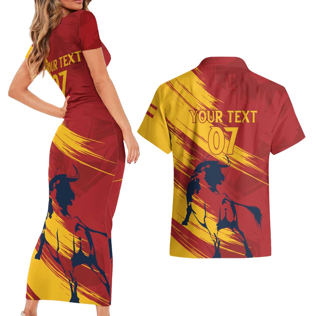 Spain La Furia Roja Custom Couples Matching Short Sleeve Bodycon Dress and Hawaiian Shirt 2024 Tetracampeon Espana LT7 - Wonder Print Shop