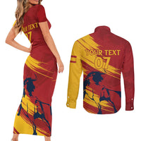 Spain La Furia Roja Custom Couples Matching Short Sleeve Bodycon Dress and Long Sleeve Button Shirt 2024 Tetracampeon Espana LT7 - Wonder Print Shop