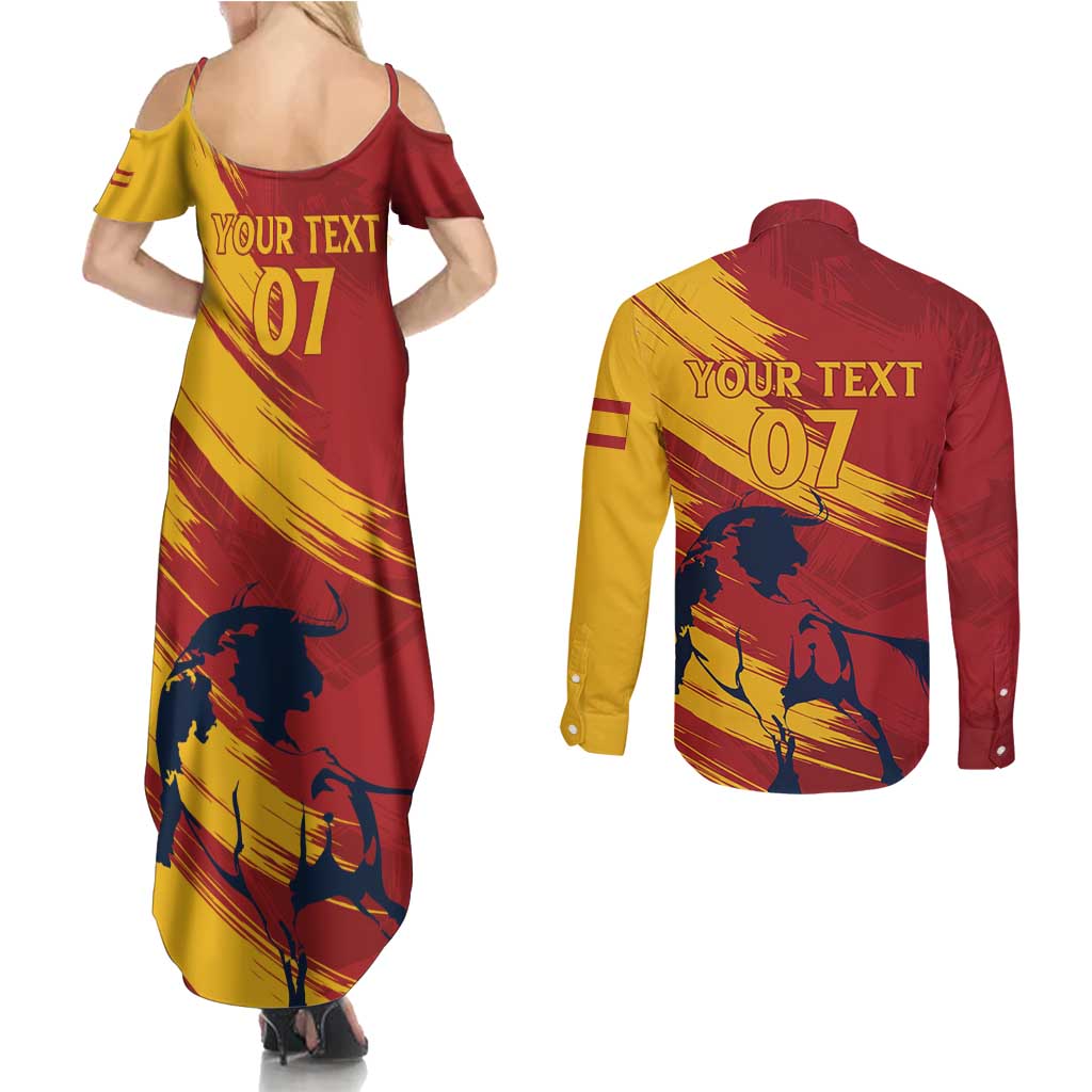 Spain La Furia Roja Custom Couples Matching Summer Maxi Dress and Long Sleeve Button Shirt 2024 Tetracampeon Espana LT7 - Wonder Print Shop