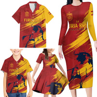 Spain La Furia Roja Custom Family Matching Long Sleeve Bodycon Dress and Hawaiian Shirt 2024 Tetracampeon Espana LT7 - Wonder Print Shop