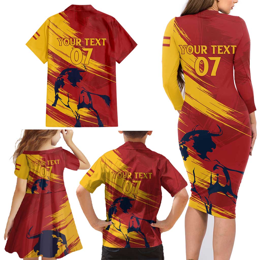Spain La Furia Roja Custom Family Matching Long Sleeve Bodycon Dress and Hawaiian Shirt 2024 Tetracampeon Espana LT7 - Wonder Print Shop
