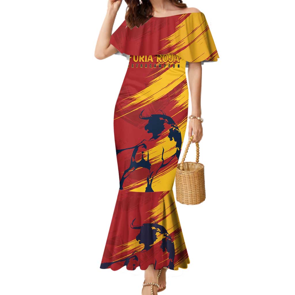 Spain La Furia Roja Custom Family Matching Mermaid Dress and Hawaiian Shirt 2024 Tetracampeon Espana LT7 - Wonder Print Shop