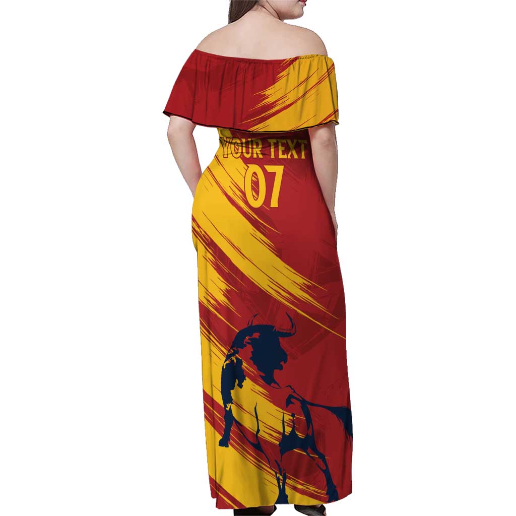 Spain La Furia Roja Custom Family Matching Off Shoulder Maxi Dress and Hawaiian Shirt 2024 Tetracampeon Espana LT7 - Wonder Print Shop