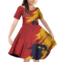 Spain La Furia Roja Custom Family Matching Off Shoulder Short Dress and Hawaiian Shirt 2024 Tetracampeon Espana LT7 - Wonder Print Shop