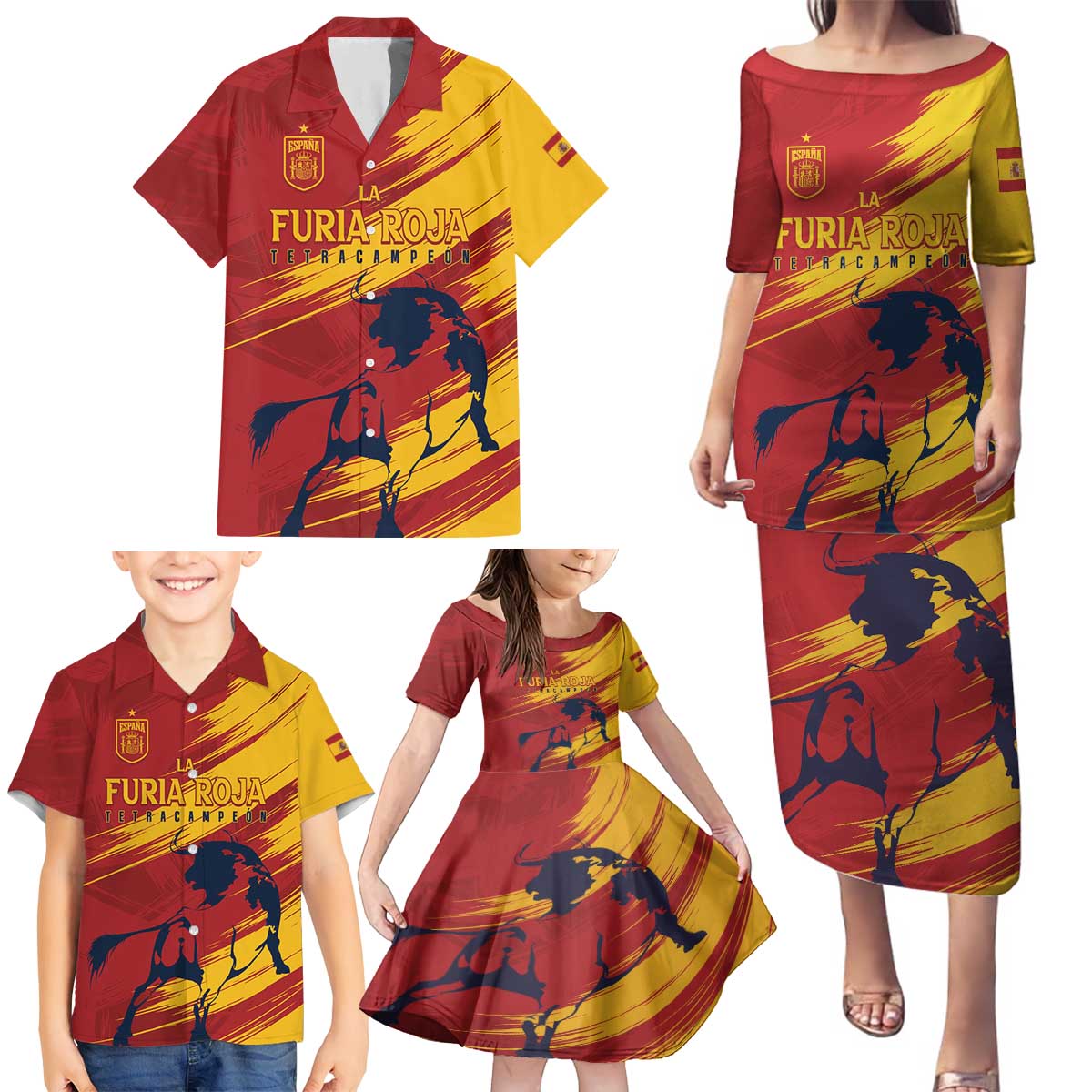 Spain La Furia Roja Custom Family Matching Puletasi and Hawaiian Shirt 2024 Tetracampeon Espana - Wonder Print Shop