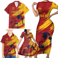 Spain La Furia Roja Custom Family Matching Short Sleeve Bodycon Dress and Hawaiian Shirt 2024 Tetracampeon Espana - Wonder Print Shop