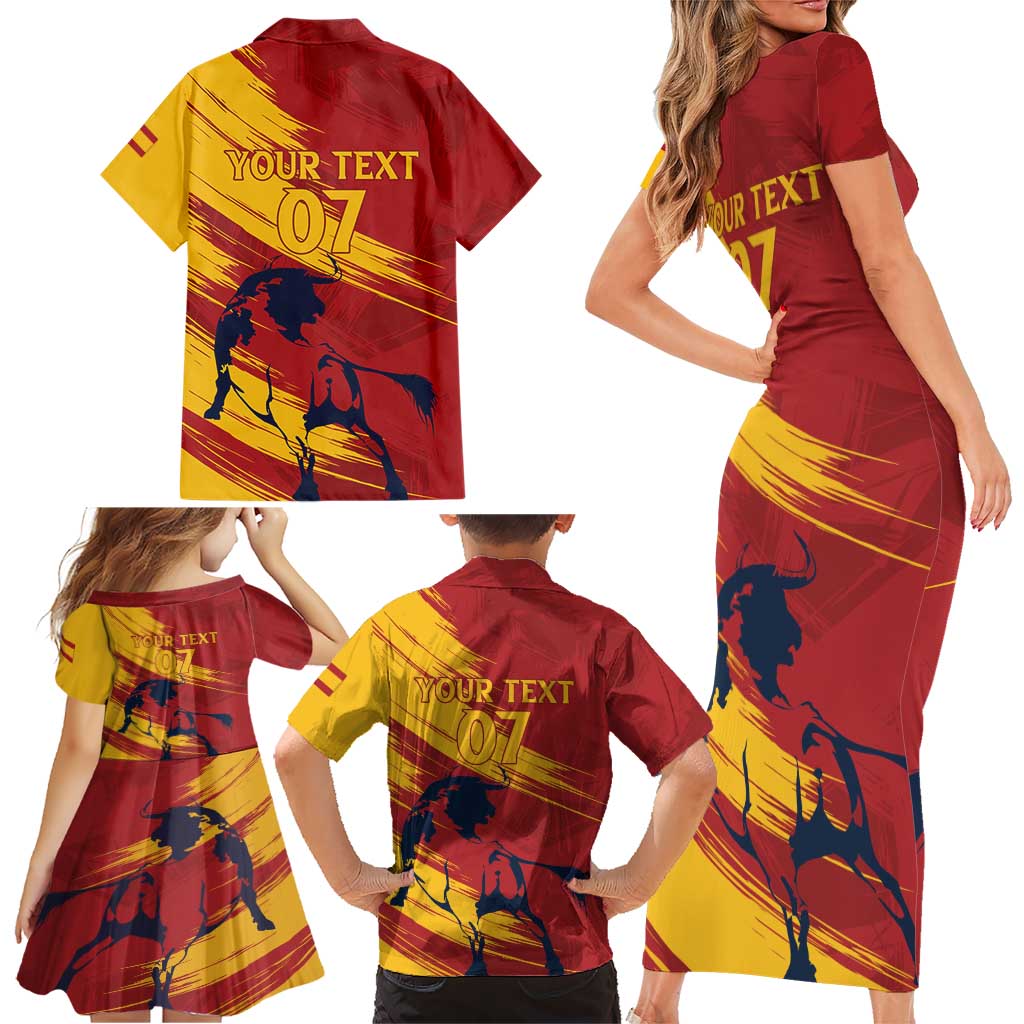 Spain La Furia Roja Custom Family Matching Short Sleeve Bodycon Dress and Hawaiian Shirt 2024 Tetracampeon Espana - Wonder Print Shop