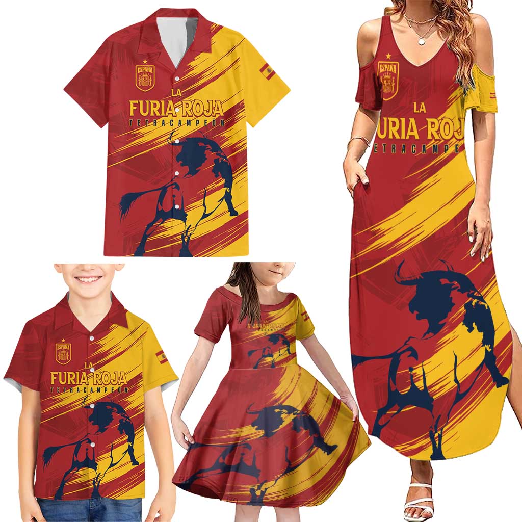 Spain La Furia Roja Custom Family Matching Summer Maxi Dress and Hawaiian Shirt 2024 Tetracampeon Espana - Wonder Print Shop