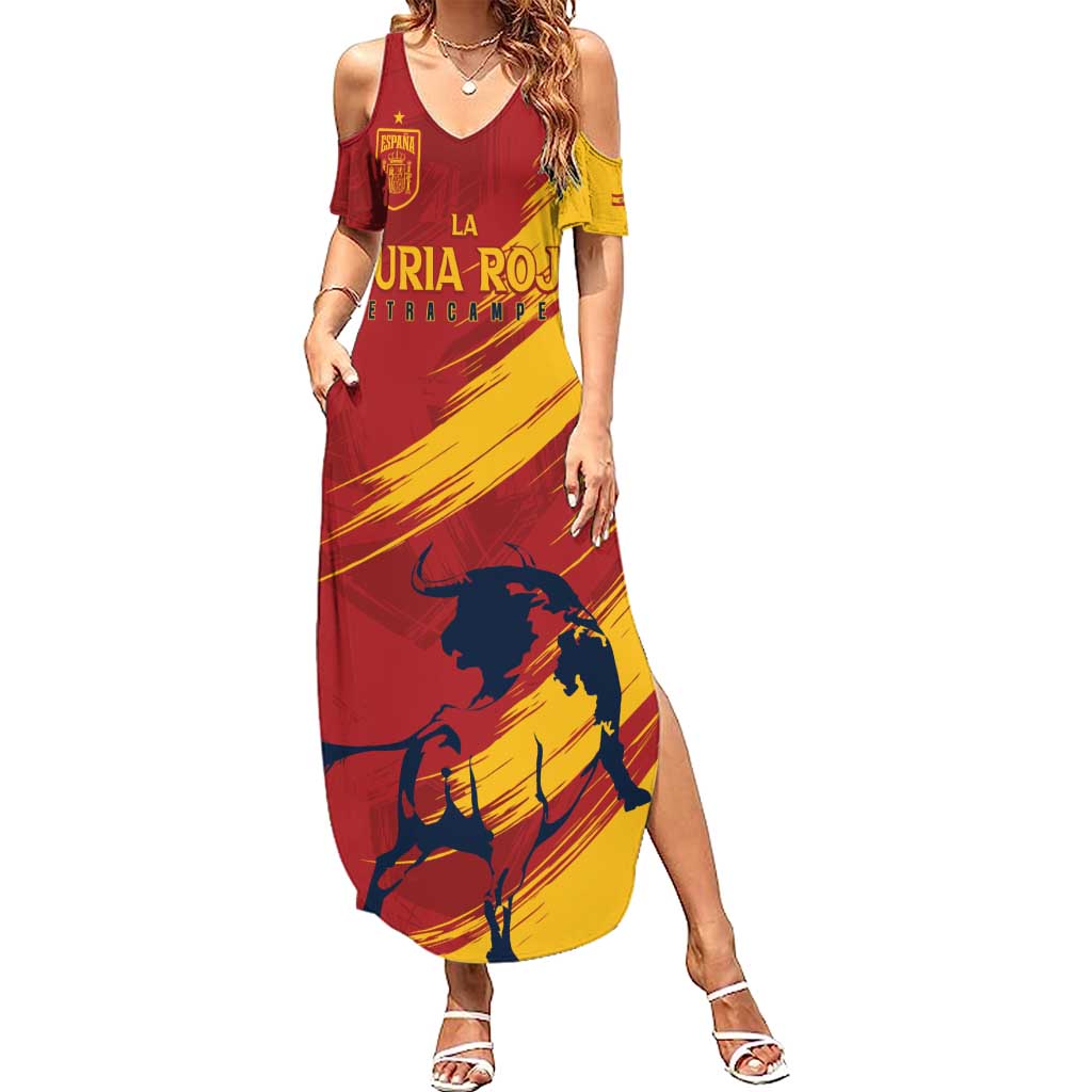 Spain La Furia Roja Custom Family Matching Summer Maxi Dress and Hawaiian Shirt 2024 Tetracampeon Espana - Wonder Print Shop