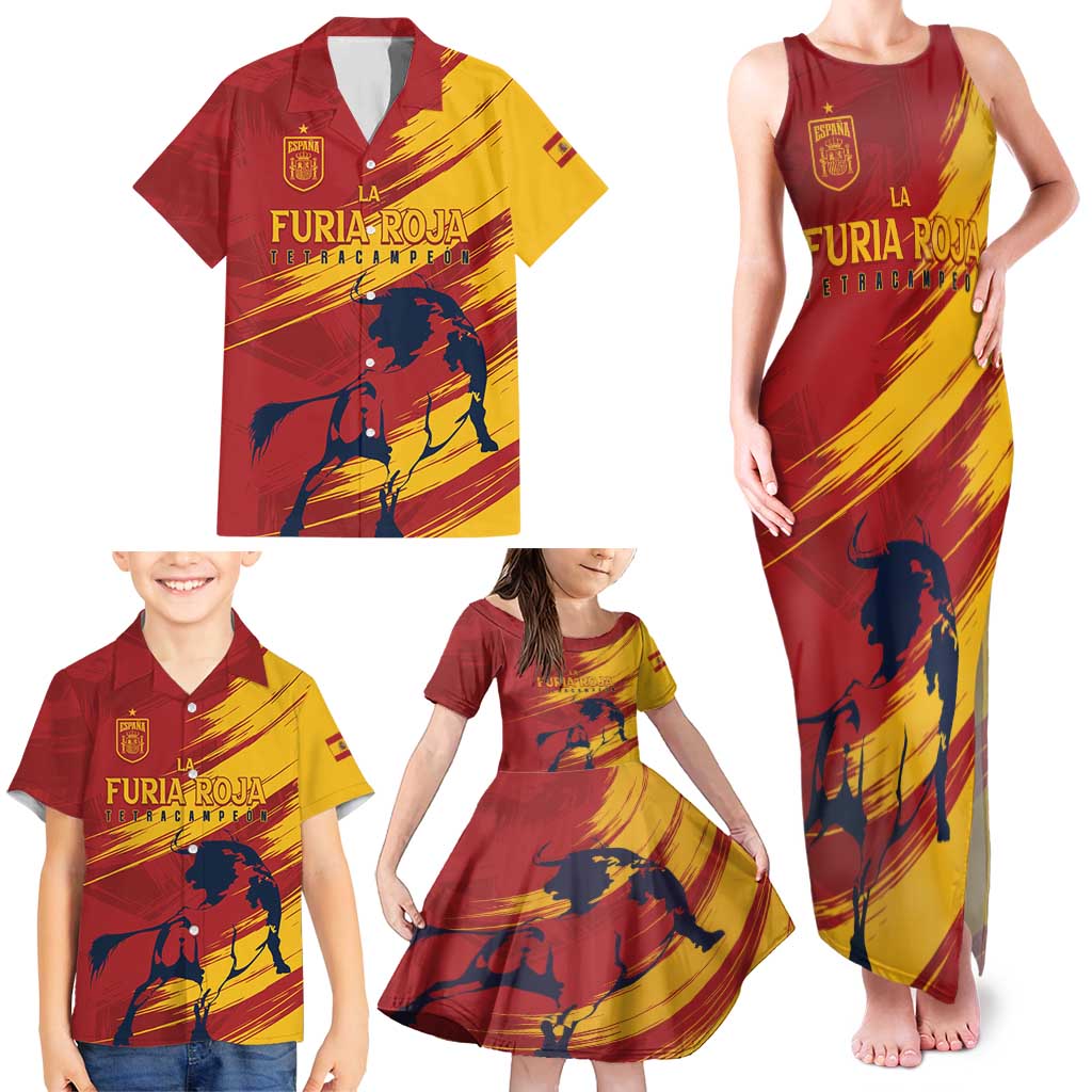 Spain La Furia Roja Custom Family Matching Tank Maxi Dress and Hawaiian Shirt 2024 Tetracampeon Espana - Wonder Print Shop