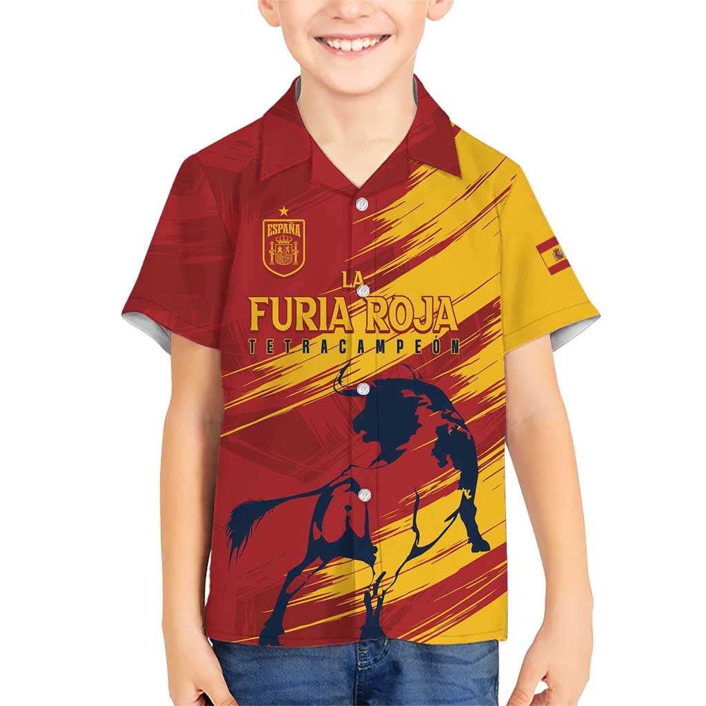 Spain La Furia Roja Custom Kid Hawaiian Shirt 2024 Tetracampeon Espana - Wonder Print Shop