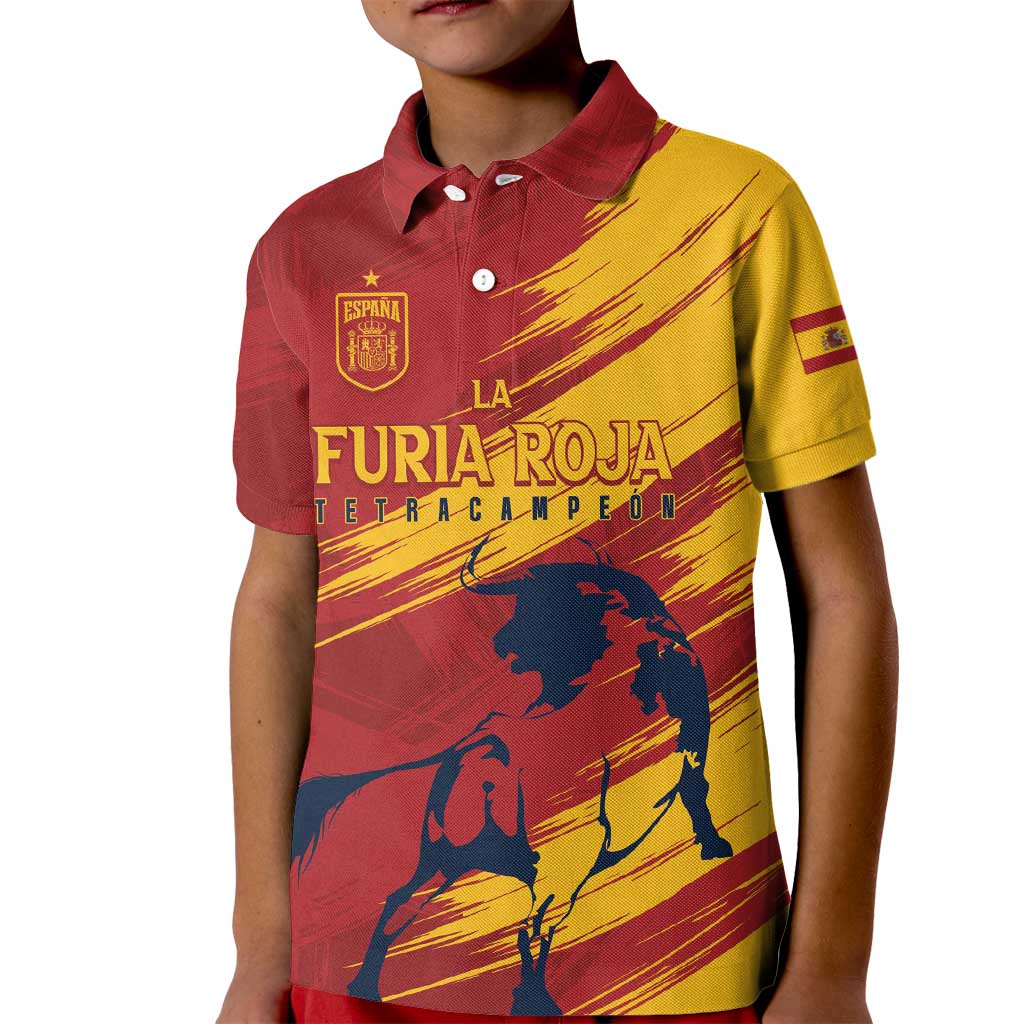 Spain La Furia Roja Custom Kid Polo Shirt 2024 Tetracampeon Espana - Wonder Print Shop