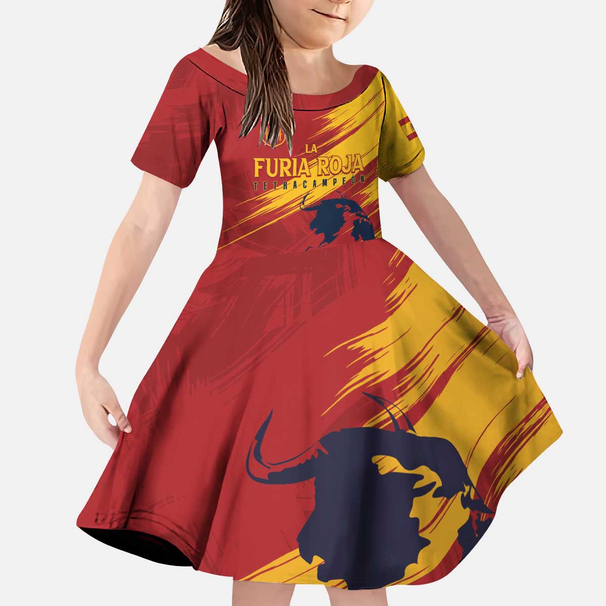Spain La Furia Roja Custom Kid Short Sleeve Dress 2024 Tetracampeon Espana - Wonder Print Shop