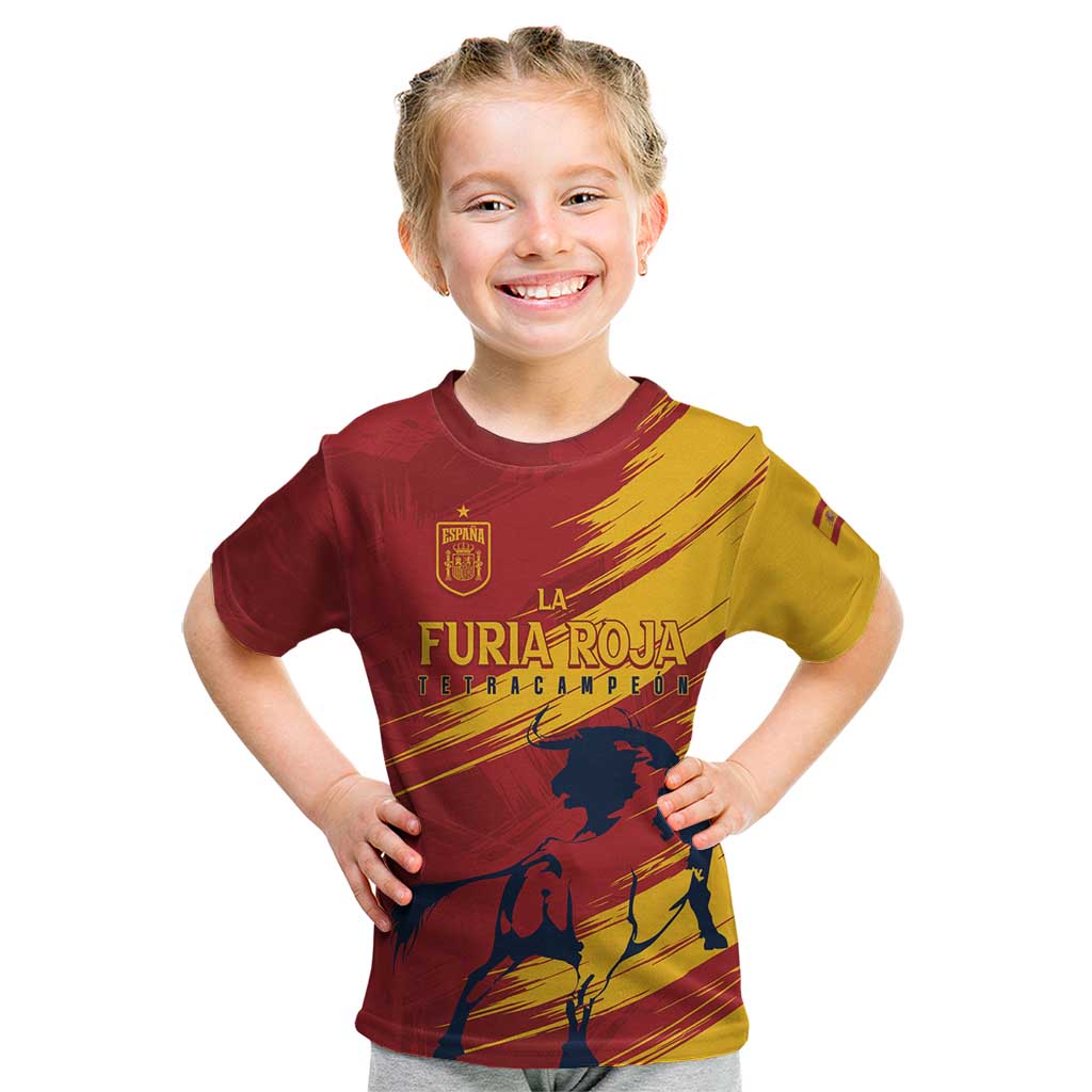 Spain La Furia Roja Custom Kid T Shirt 2024 Tetracampeon Espana - Wonder Print Shop