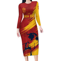 Spain La Furia Roja Custom Long Sleeve Bodycon Dress 2024 Tetracampeon Espana - Wonder Print Shop