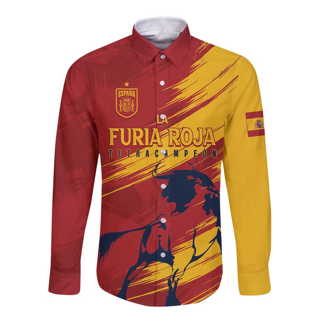 Spain La Furia Roja Custom Long Sleeve Button Shirt 2024 Tetracampeon Espana - Wonder Print Shop